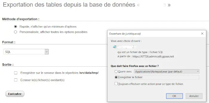 Exportation d'une base de données MySQL