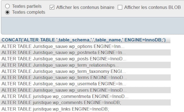 Afficher les textes complet pour mieux recopier la requête