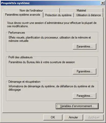 Propriété système de Windows