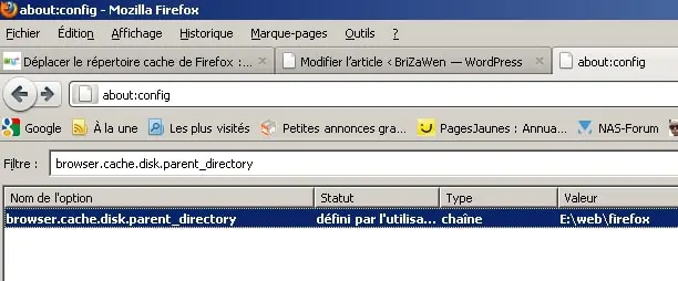 Configurer et déplacer le dossier où sont situés les fichiers du cache du navigateur Firefox