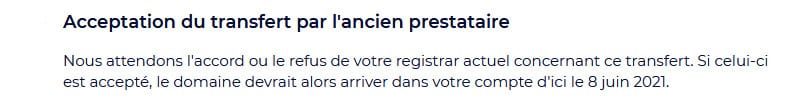 Étape 3 du transfert d'un nom de domaine vers un autre registrar