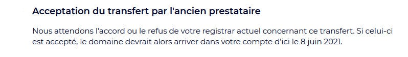 Étape 3 du transfert d'un nom de domaine vers un autre registrar