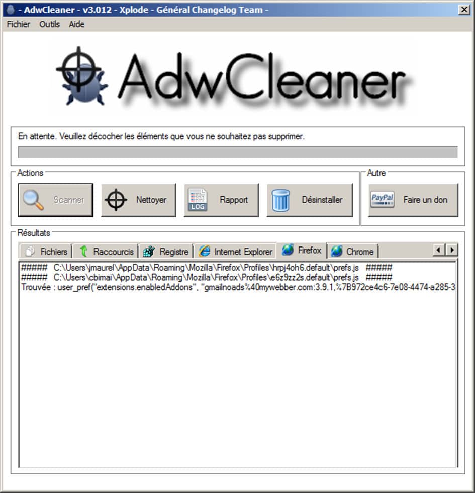 AdwCleaner – liste des fichiers infectés