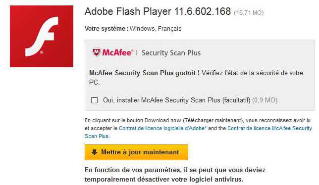 Mise à jour Flash et installation forcée de logiciels publicitaires