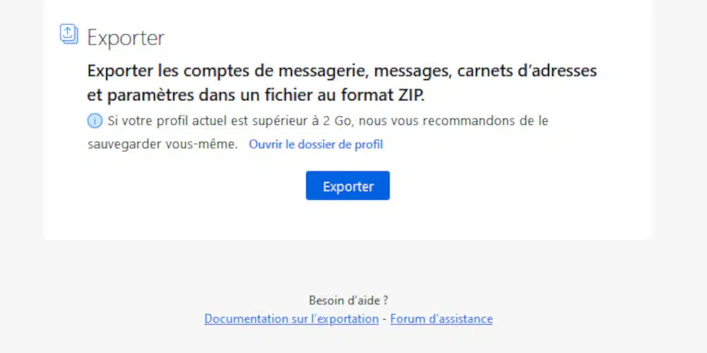 Exporter son mail dans Thunderbird